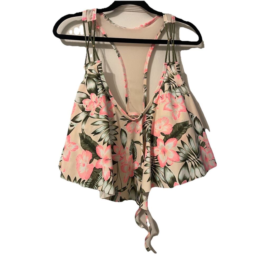 Time and Tru Floral flounce Swim Top peach and olive green Size 3X (24W-26)